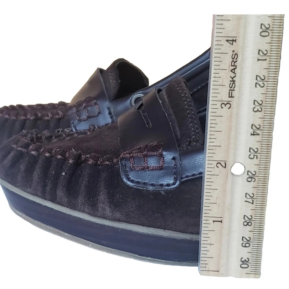 VTG 90s Y2K Tommy Hilfiger Brown Leather Chunky Heel Womens Platform Shoe Size 9 - Picture 4 of 12